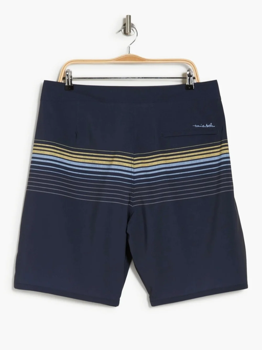 Travis Mathew Men's Board Shorts Size 42 Blue Striped Swim Surf Beach NWT